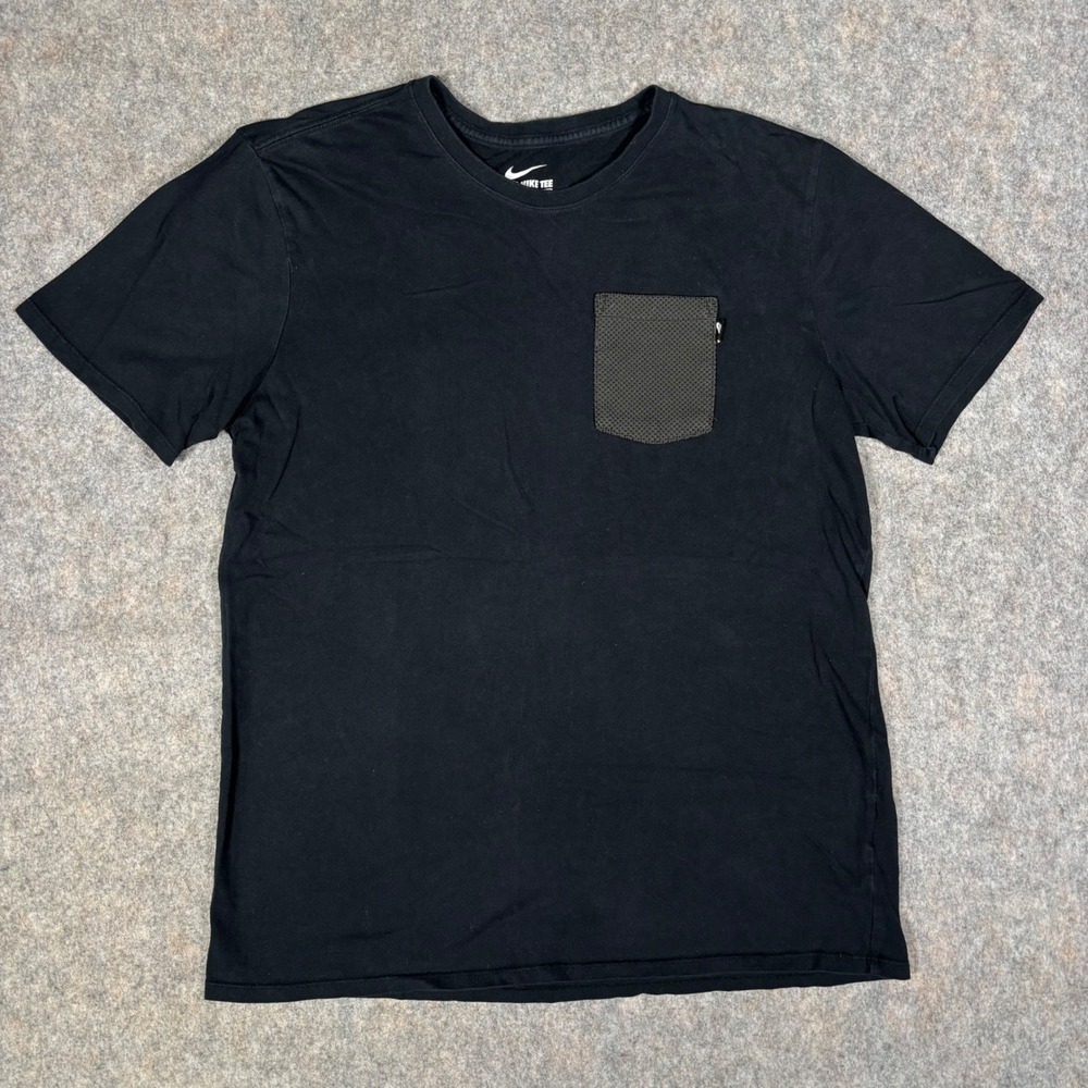 Nike Pocket T-Shirt Mens Large Black Mesh Texture Athletic Cut 871772-010 Tee